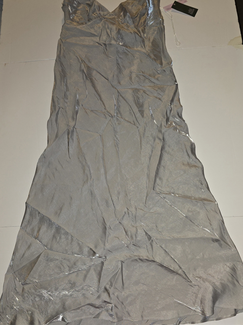 NWT Silver Metallic Flowy Maxi Dress | Lightweight Formal Evening Dress